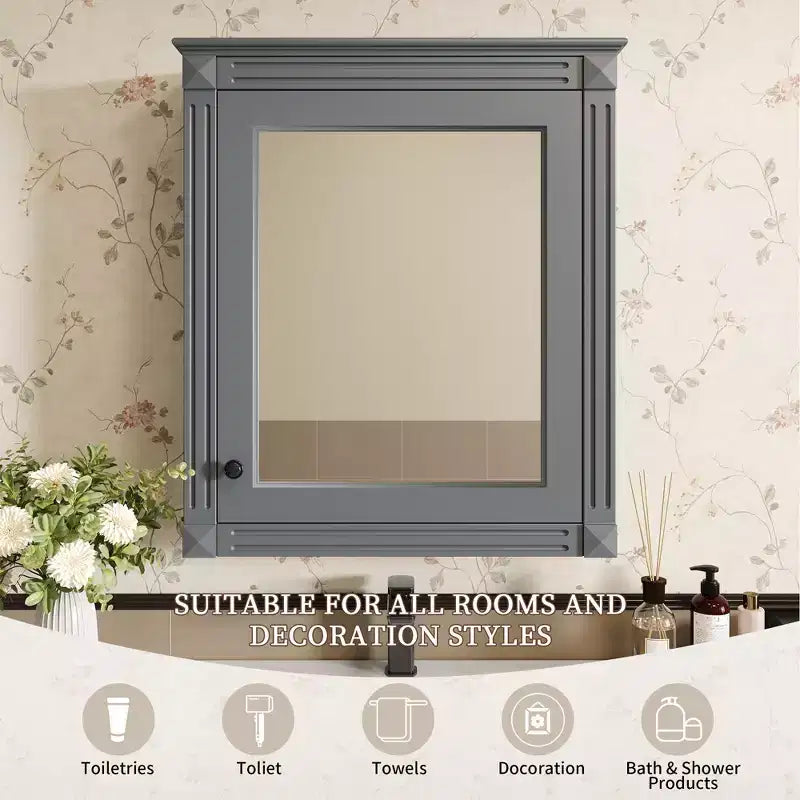 Armadietto a specchio da bagno montato a parete blu/grigio/bianco con ripiano regolabile - Anta singola