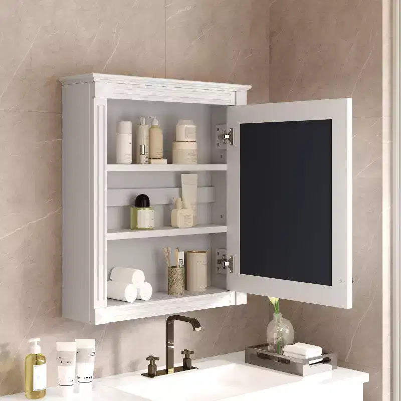 Armadietto a specchio da bagno montato a parete blu/grigio/bianco con ripiano regolabile - Anta singola