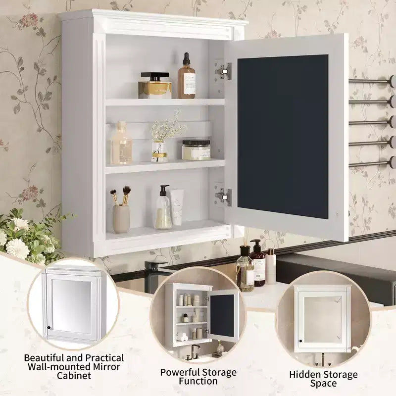 Armadietto a specchio da bagno montato a parete blu/grigio/bianco con ripiano regolabile - Anta singola