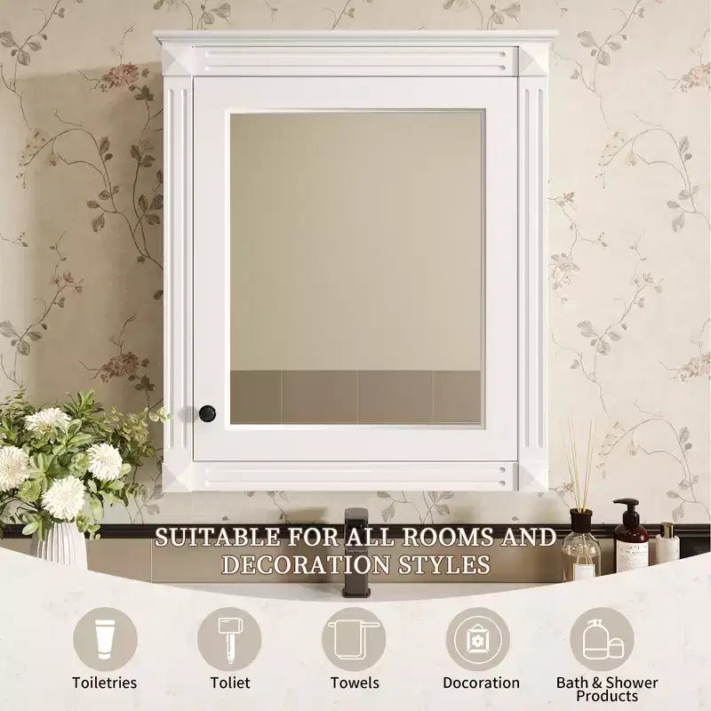 Armadietto a specchio da bagno montato a parete blu/grigio/bianco con ripiano regolabile - Anta singola
