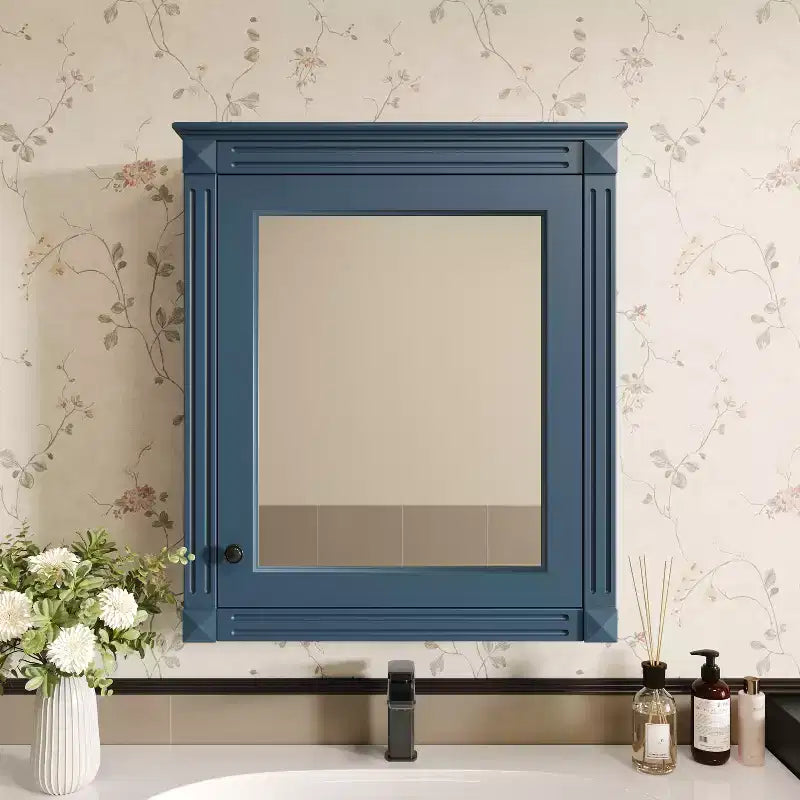 Armadietto a specchio da bagno montato a parete blu/grigio/bianco con ripiano regolabile - Anta singola