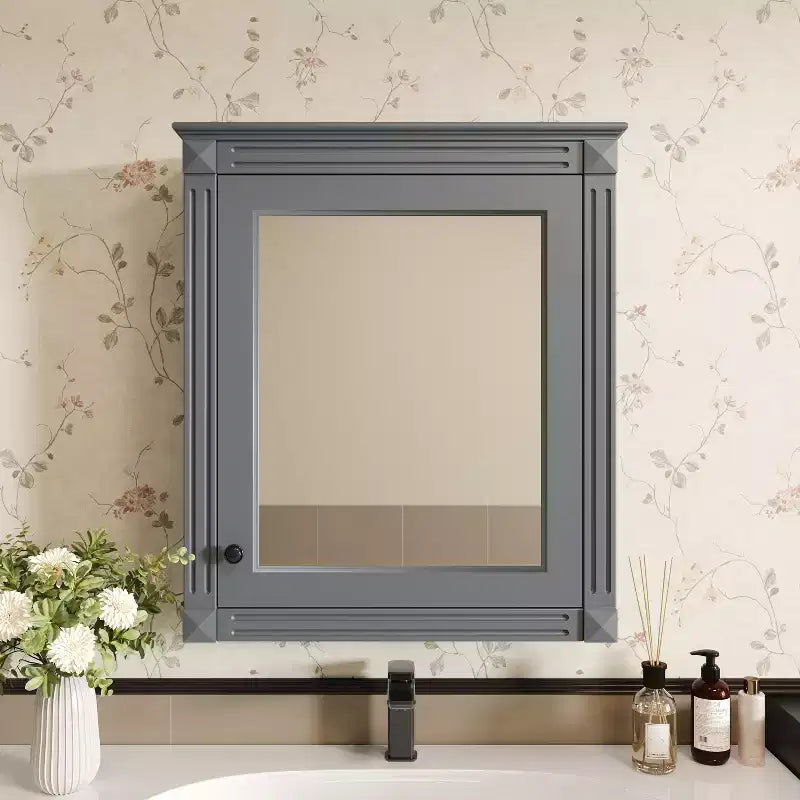 Armadietto a specchio da bagno montato a parete blu/grigio/bianco con ripiano regolabile - Anta singola